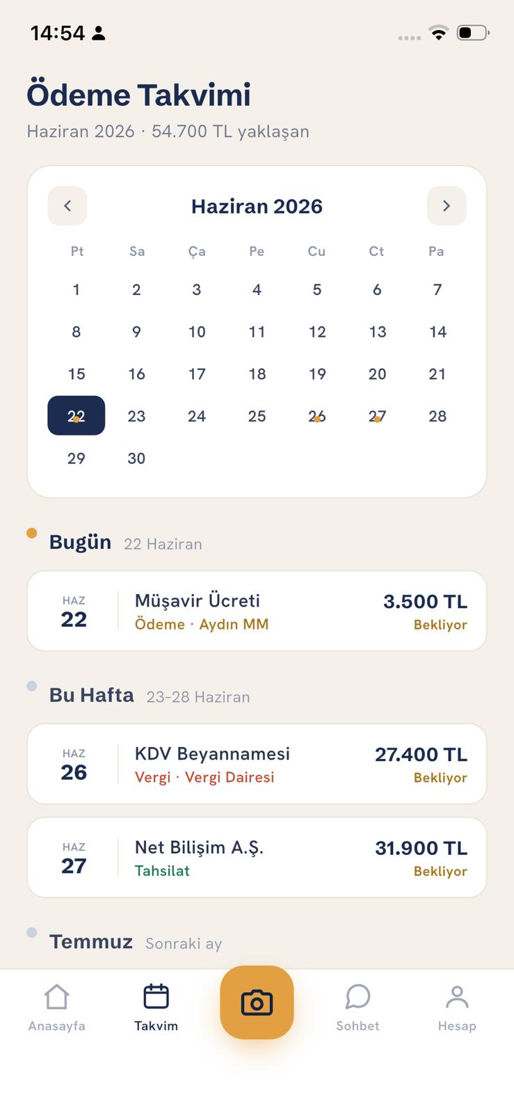 DijiMüşavir — Calendar · Filings, fees and collections