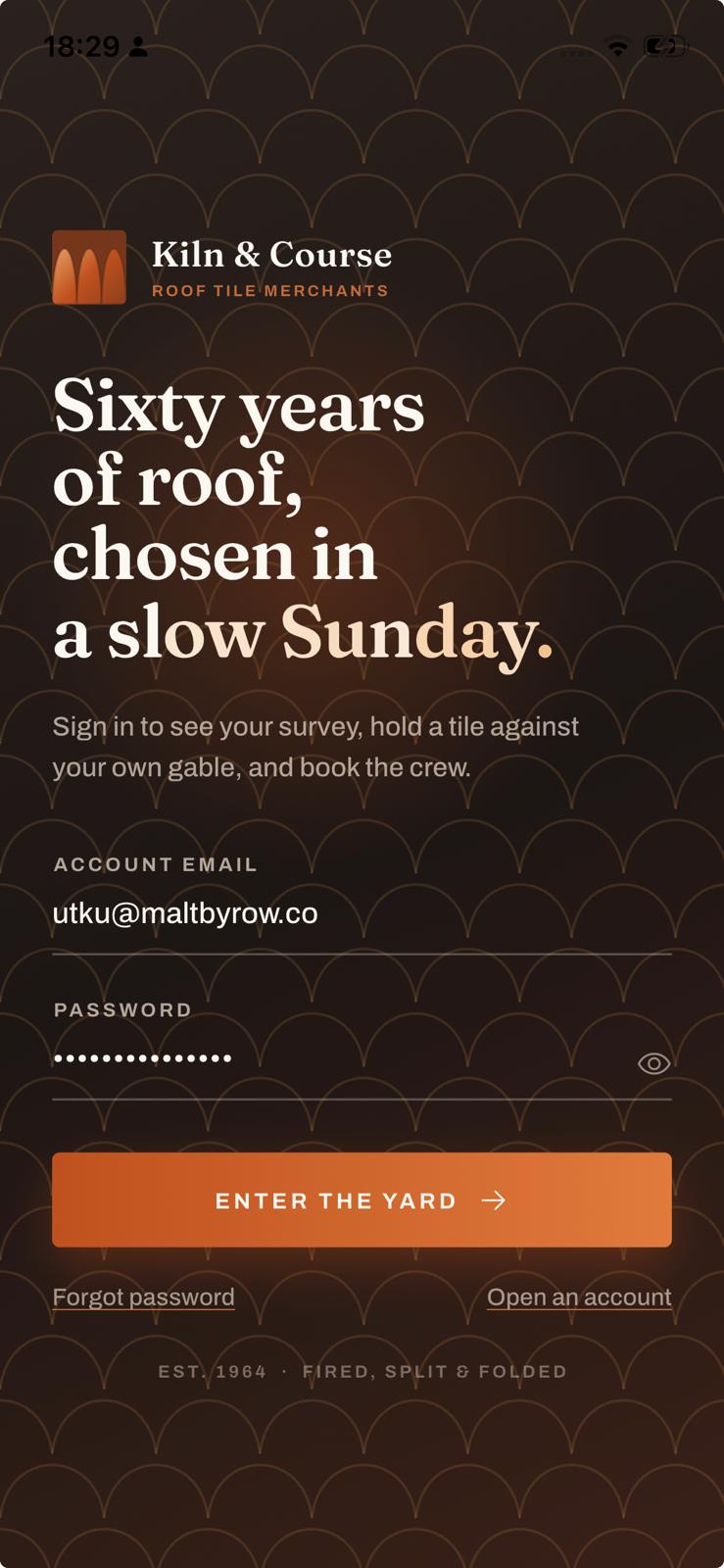Kiln & Course — Sign in · Enter the yard