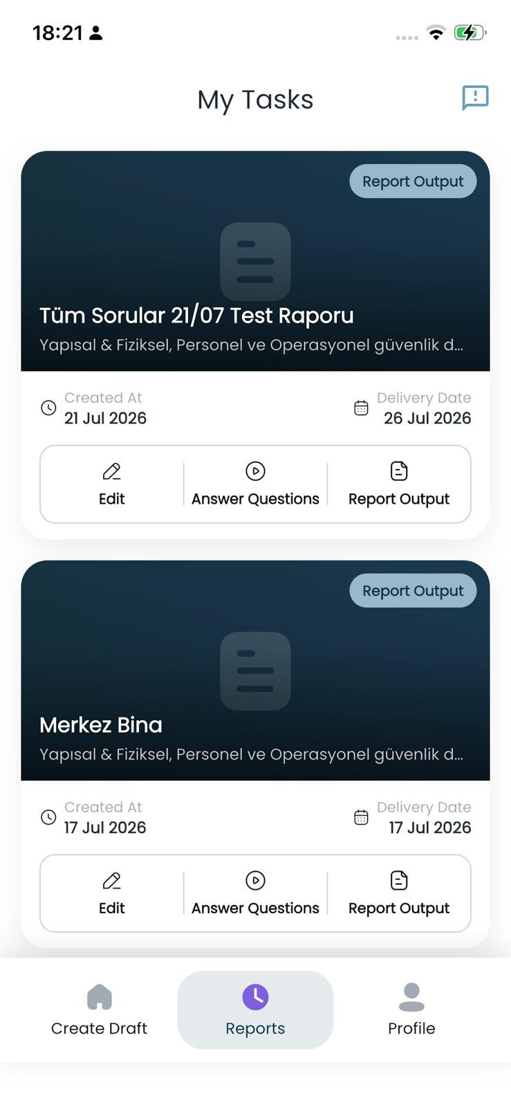 Security Report App — My tasks · Delivery deadlines